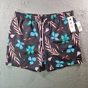 NWT Hurley Board Shorts Swim Trunks Men XXL No Liner Floral Leaf‎ Print Gray